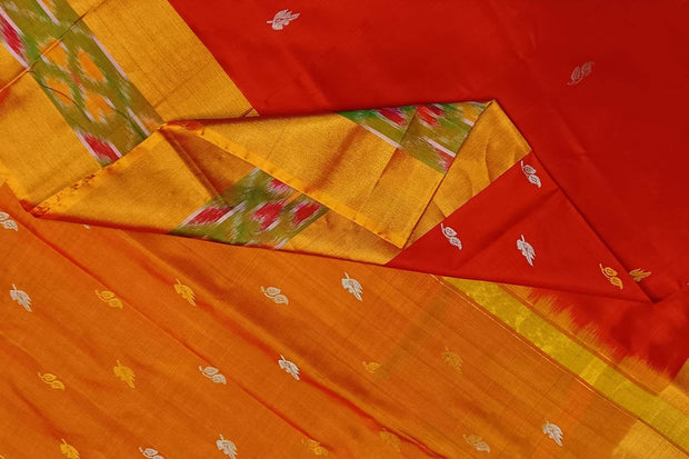 Handwoven Uppada pure silk saree in red with Pochampally border