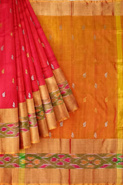 Handwoven Uppada pure silk saree in red with Pochampally border