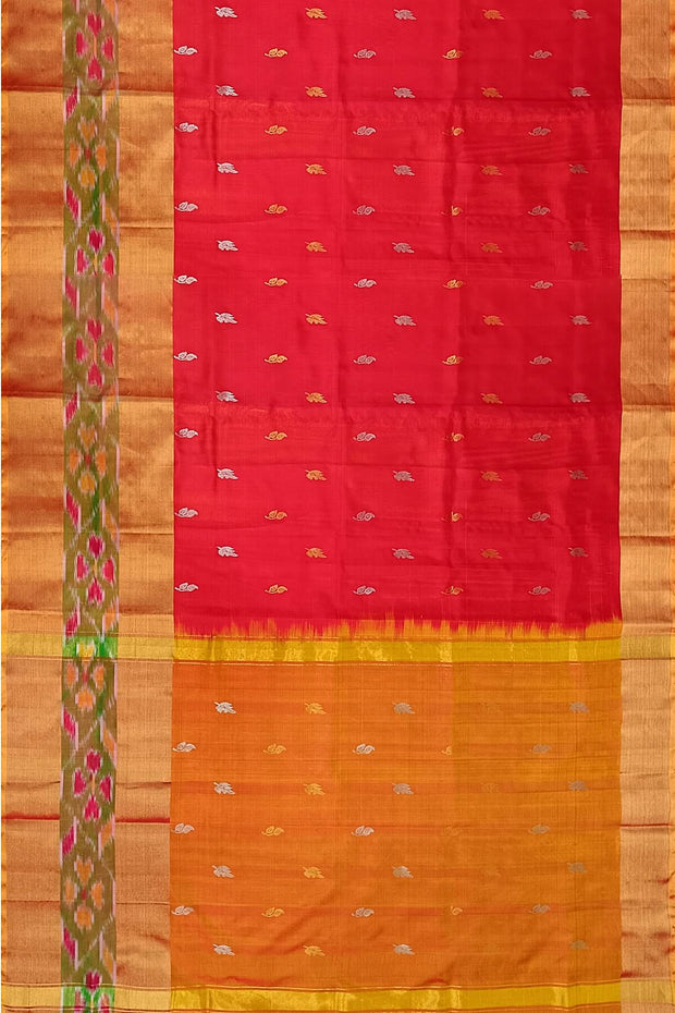 Handwoven Uppada pure silk saree in red with Pochampally border