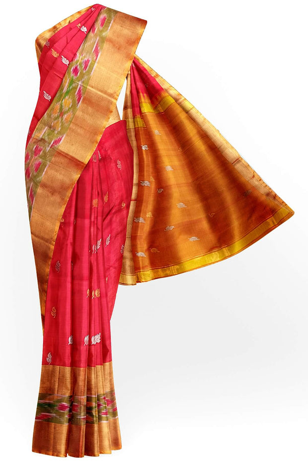 Handwoven Uppada pure silk saree in red with Pochampally border