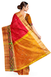 Handwoven Uppada pure silk saree in red with Pochampally border