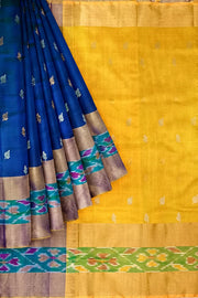 Handwoven Uppada pure silk saree in peacock blue with Pochampally border