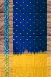 Handwoven Uppada pure silk saree in peacock blue with Pochampally border