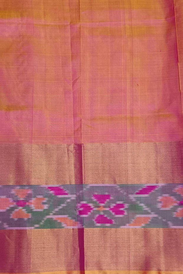 Handwoven Uppada pure silk saree in pink with Pochampally border.