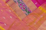 Handwoven Uppada pure silk saree in pink with Pochampally border.