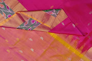 Handwoven Uppada pure silk saree in pink with Pochampally border.