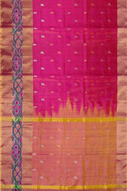 Handwoven Uppada pure silk saree in pink with Pochampally border.