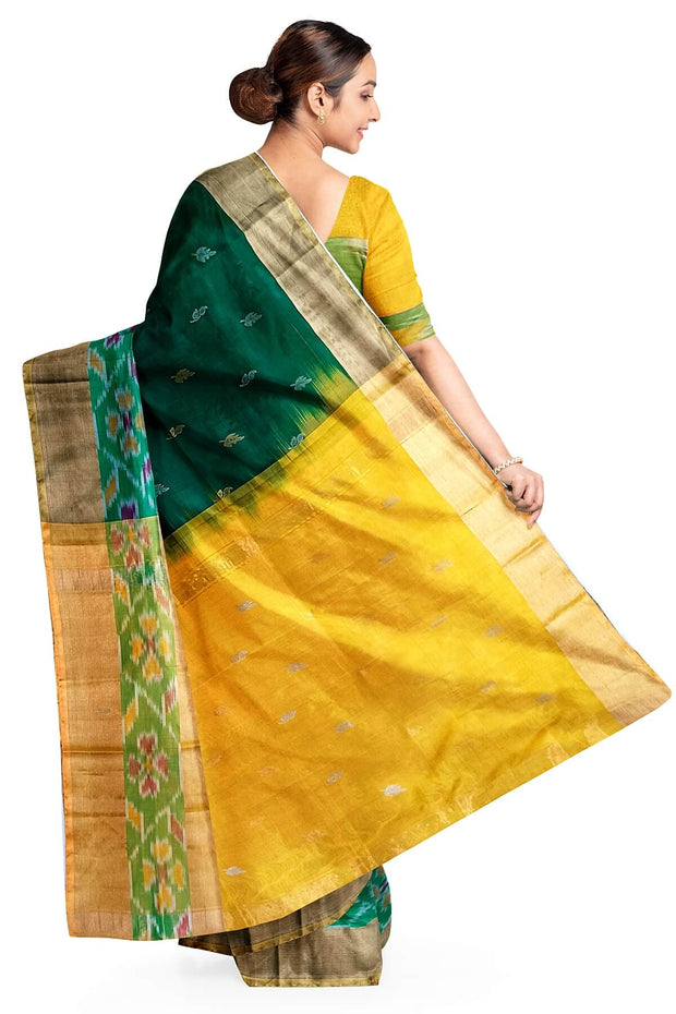 Handwoven Uppada pure silk saree in bottle green with Pochampally border.