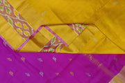 Handwoven Uppada pure silk saree in yellow with Pochampally border.