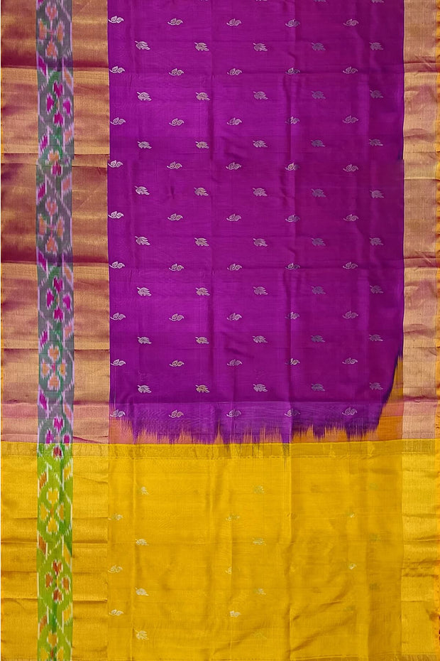 Handwoven Uppada pure silk saree in purple with Pochampally border.