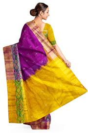 Handwoven Uppada pure silk saree in purple with Pochampally border.