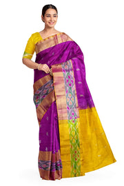 Handwoven Uppada pure silk saree in purple with Pochampally border.