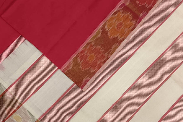 Handloom Uppada silk cotton saree  in red & off white