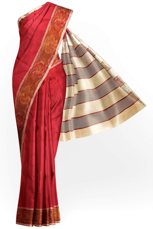 Handloom Uppada silk cotton saree  in red & off white