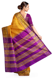 Handloom Uppada silk cotton saree  in mango yellow & magenta