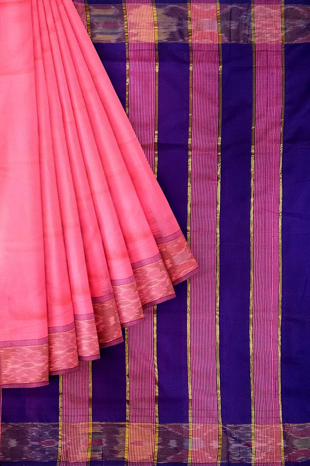 Uppada silk cotton saree in pink & blue