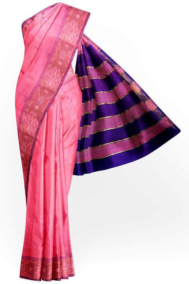 Uppada silk cotton saree in pink & blue