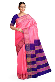 Uppada silk cotton saree in pink & blue