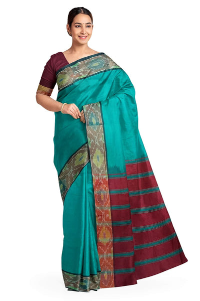 Uppada silk cotton saree in Rama green & maroon