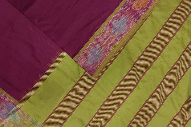 Uppada silk cotton saree in maroon & mehndi green