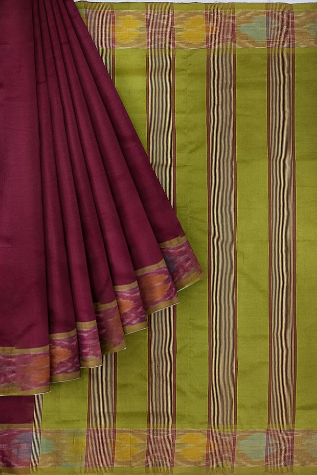 Uppada silk cotton saree in maroon & mehndi green