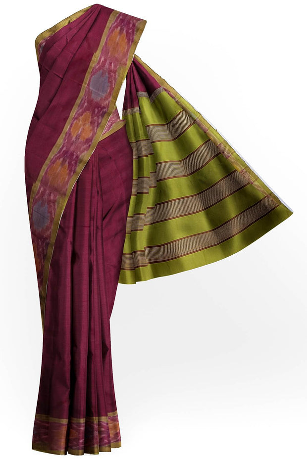 Uppada silk cotton saree in maroon & mehndi green