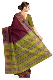 Uppada silk cotton saree in maroon & mehndi green