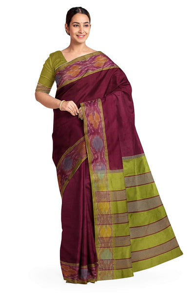 Uppada silk cotton saree in maroon & mehndi green