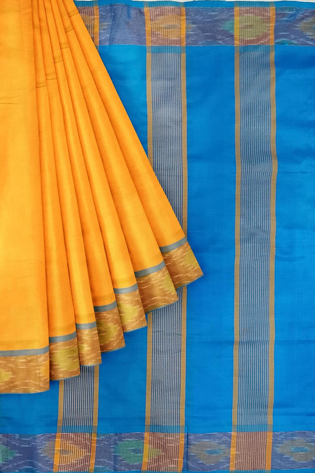 Uppada silk cotton saree in mango yellow & blue