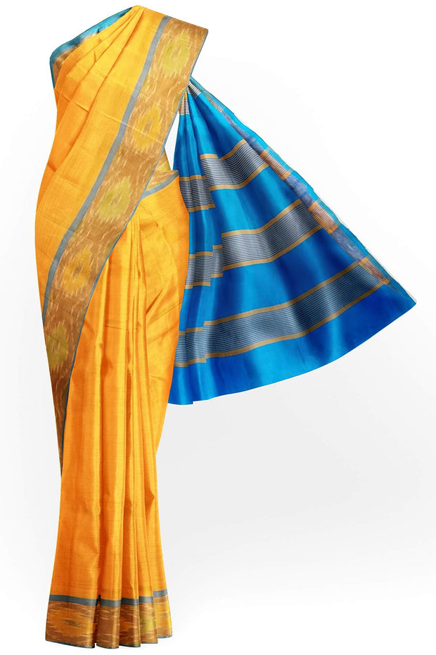 Uppada silk cotton saree in mango yellow & blue