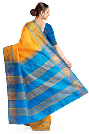 Uppada silk cotton saree in mango yellow & blue