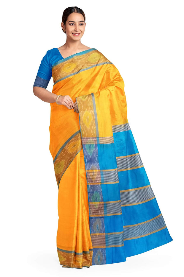 Uppada silk cotton saree in mango yellow & blue