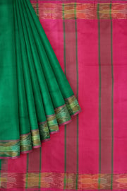 Uppada silk cotton saree in bottle green & pink