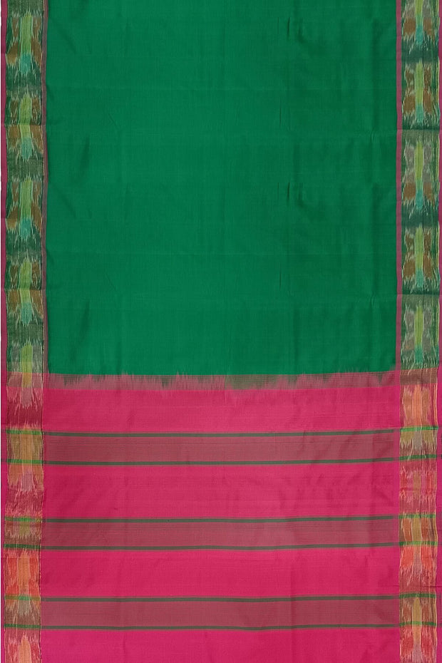 Uppada silk cotton saree in bottle green & pink