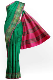 Uppada silk cotton saree in bottle green & pink