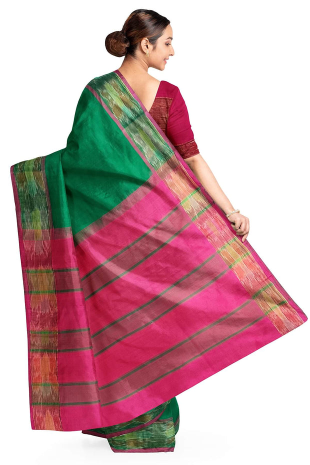 Uppada silk cotton saree in bottle green & pink