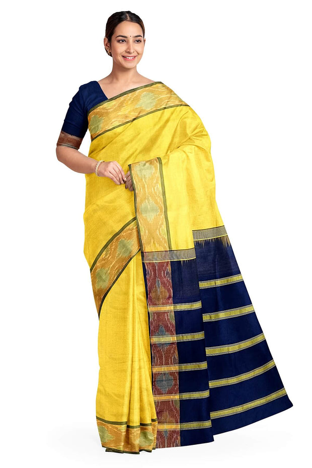 Uppada silk cotton saree in yellow & blue