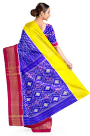 Ikat pure silk saree in blue with choktha bhat pattern in pallu